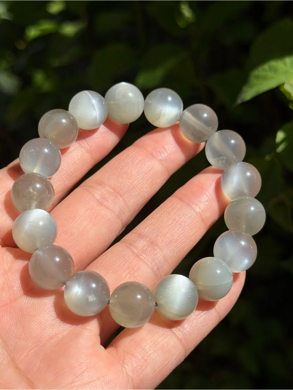 12mm Natural Flashy Gray Moonstone Beaded Stretch Bracelet 2034